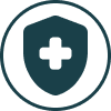 Icon with a shield and medical plus symbol in the center