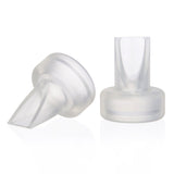 Two clear, translucent silicone mouthpieces are shown against a white background. One mouthpiece is partially laid on its side, displaying a tapered end that is slightly elongated, while the other is upright, with a straight top and rounded base. The surfaces of the mouthpieces are smooth and glossy, reflecting light subtly.