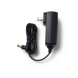 A black wall adapter with a two-prong plug on one end and a coiled cord leading to a cylindrical connector on the other end. The adapter body is rectangular with rounded edges and has a smooth surface. The cord is flexible and extends approximately 3 feet. The overall appearance is typical of a standard power supply used for charging or powering electronic devices.